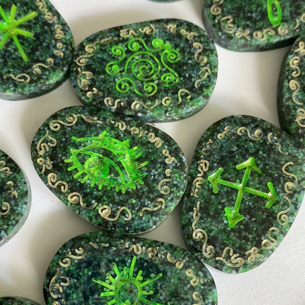Handmade Green and Black Witch Runes